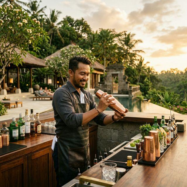 Professional bartender at luxury Bali villa